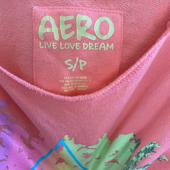 Women AERO Cropped Raw Hem LIVE LOVE DREAM Top Sweatshirt Small Orange - Picture 5 of 8